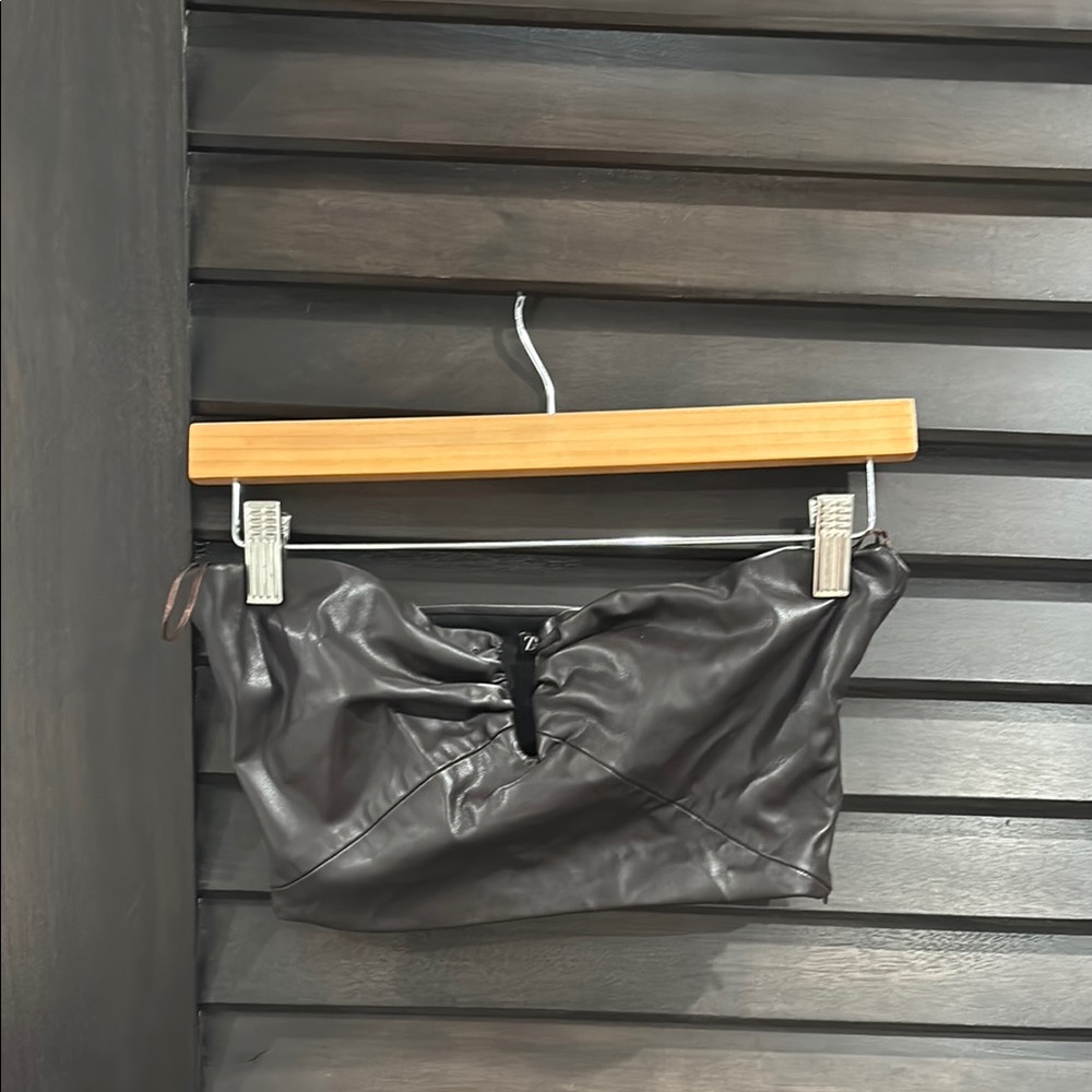 Zara Brown Leather Crop Top